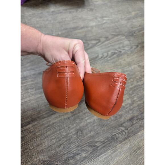 XYD Saddle Orange Bow Knot Flats Closed Pointed Toe Stacked Heel Flat Shoes 7 - Picture 6 of 8